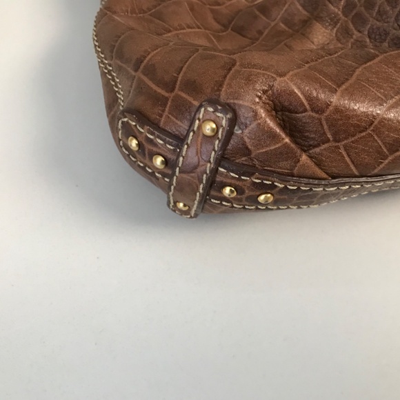 Max New York Fold Over Hobo Brown Croc Embossed Leather Handbag Purse - Picture 12 of 15